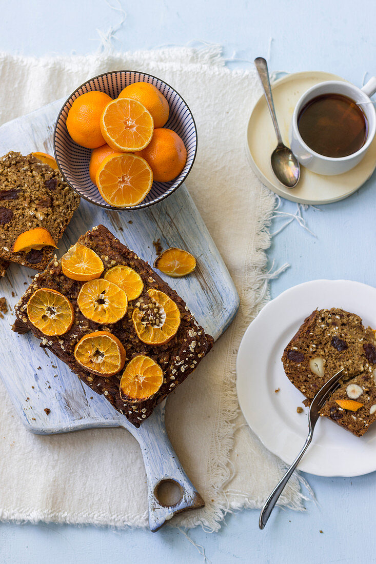 Pumpkin and date loaf with clementines
