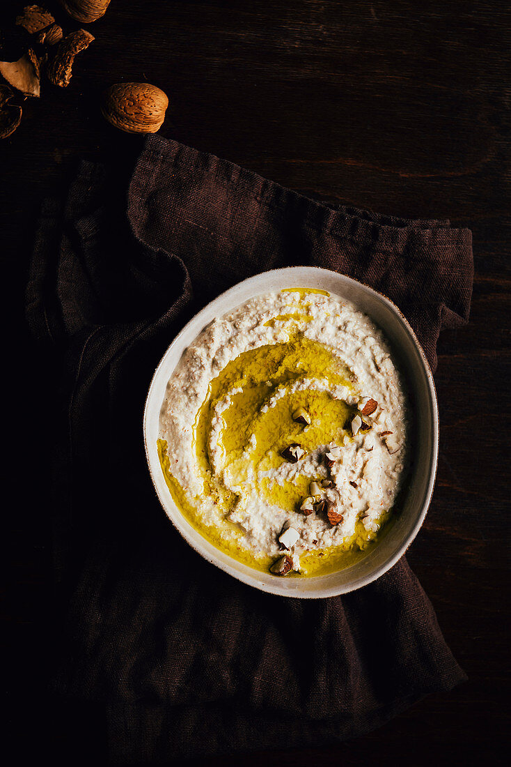 Almond Hummus with olive oil