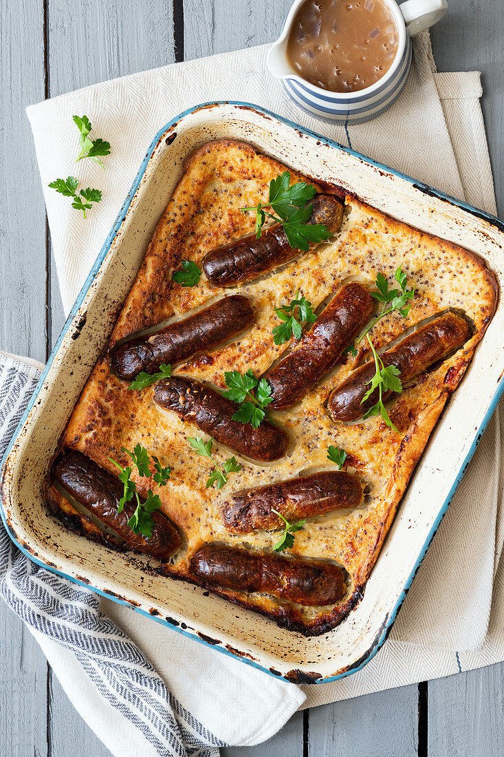 Toad In The Hole im Bierteig (Lincolnshire, England)