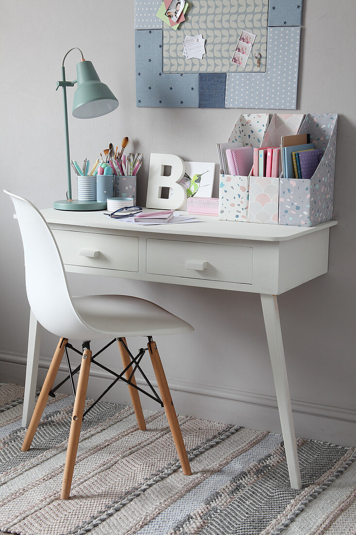 White desk with DIY organisers