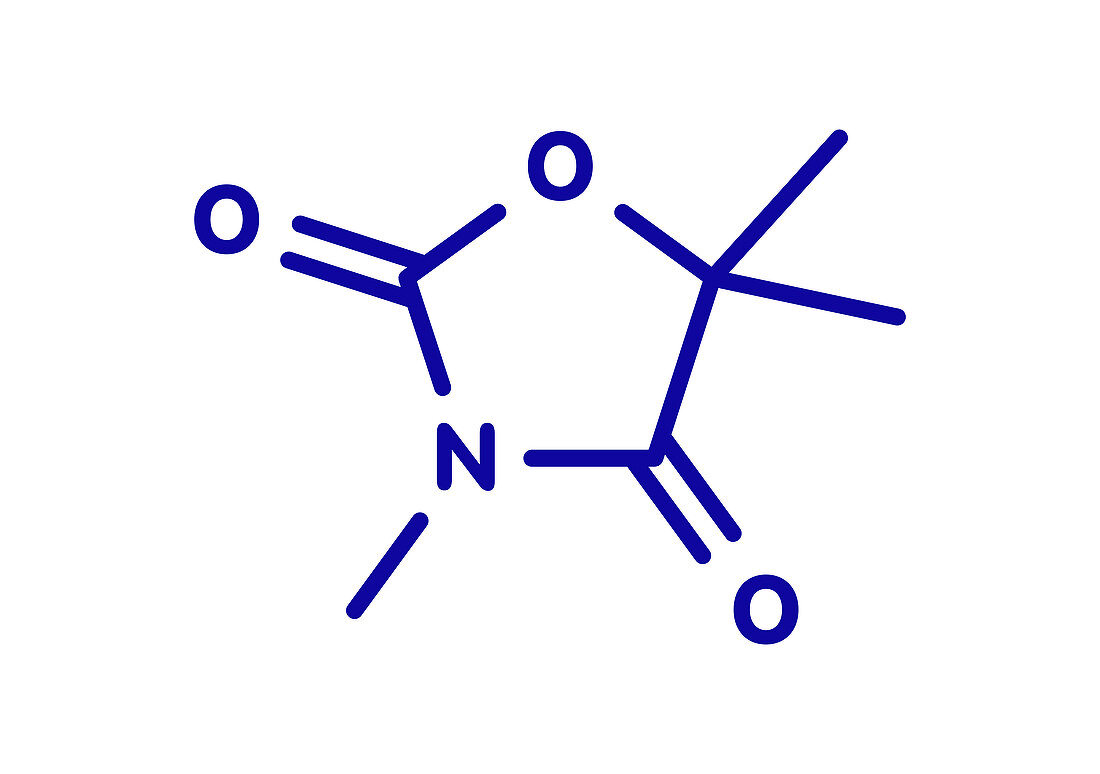 Trimethadione anticonvulsant drug molecule, illustration