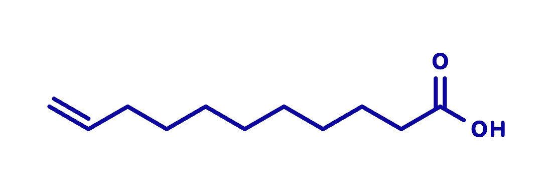 Undecylenic acid antifungal drug molecule, illustration