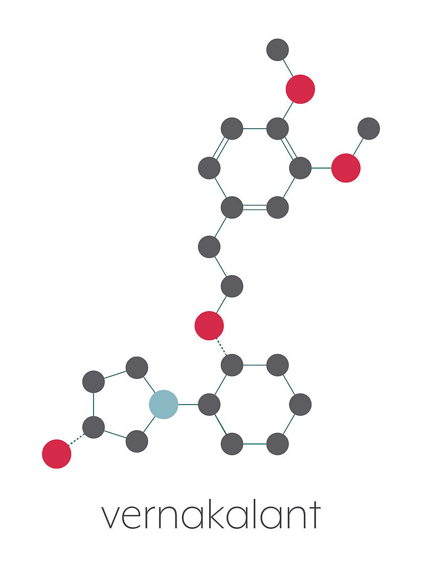 Vernakalant atrial fibrillation drug molecule, illustration