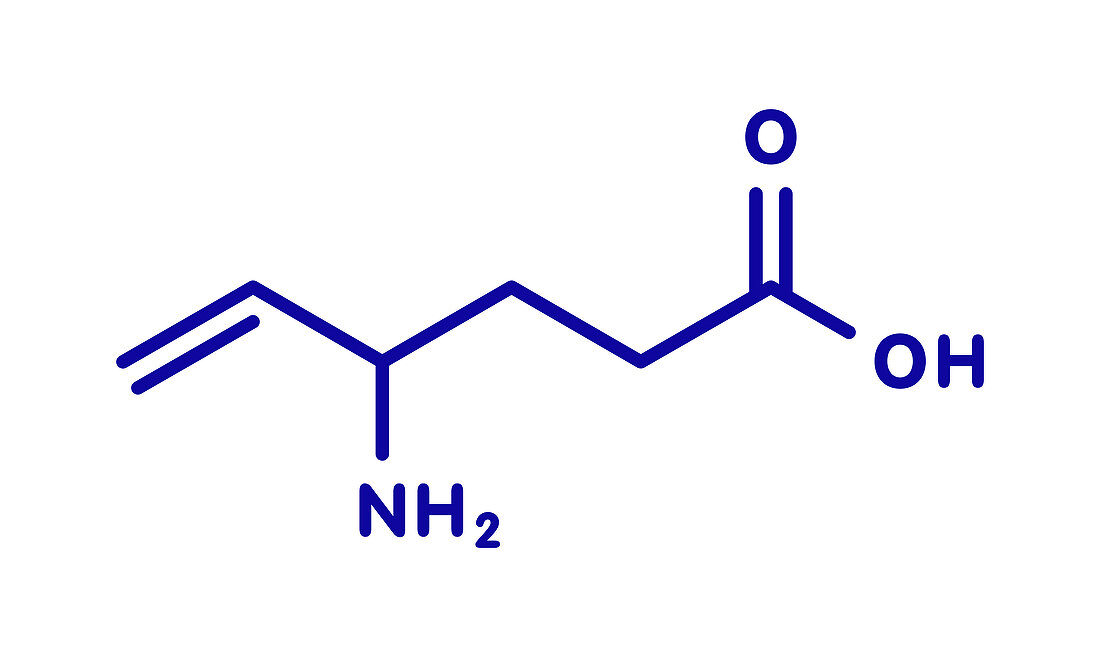 Vigabatrin epilepsy drug molecule, illustration