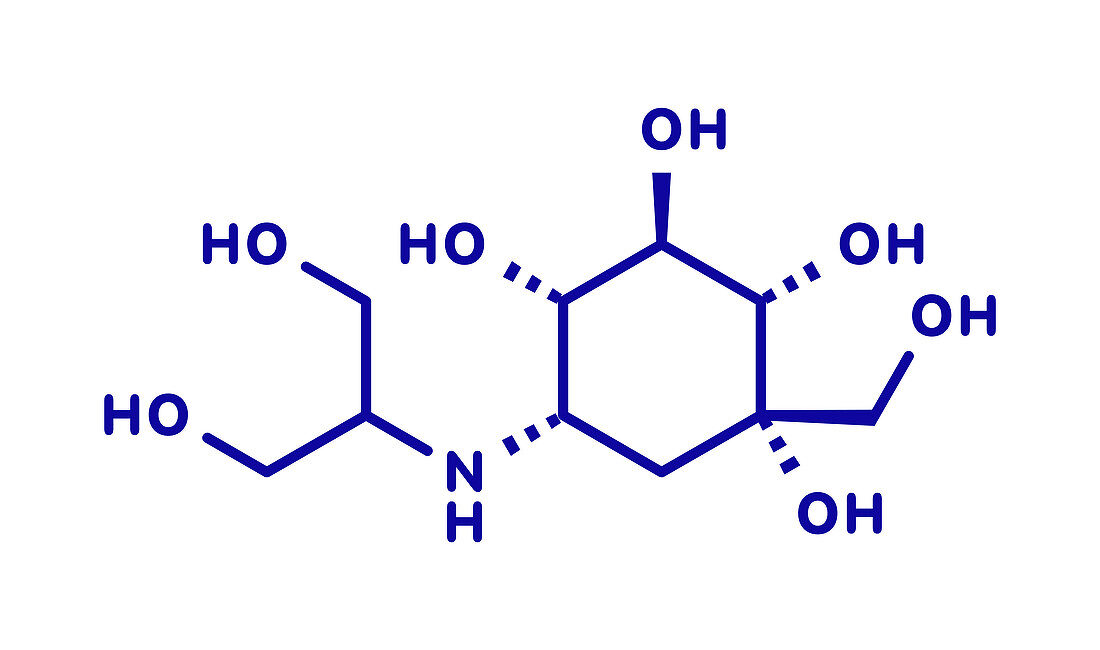 Voglibose diabetes drug molecule, illustration