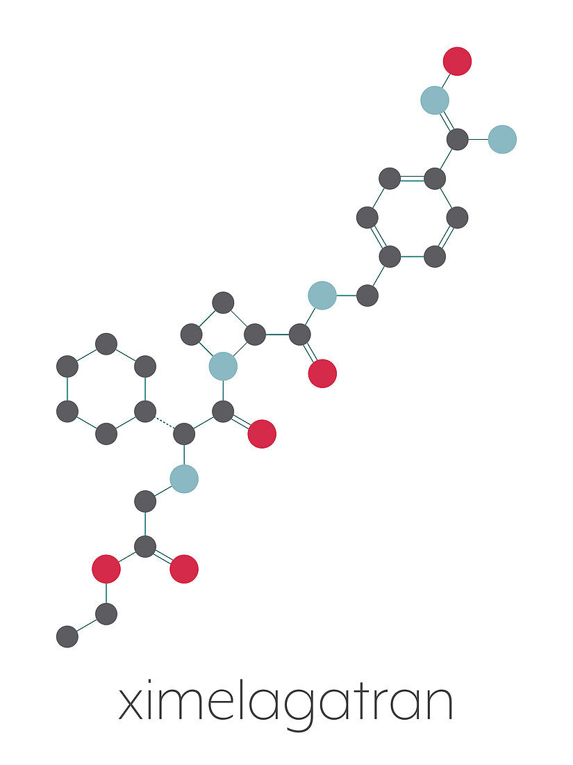 Ximelagatran anticoagulant drug molecule, illustration