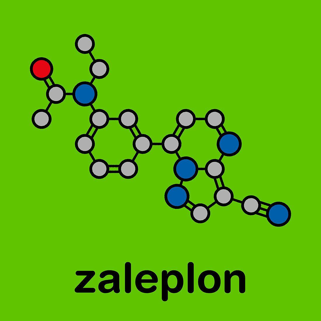 Zaleplon hypnotic drug molecule, illustration