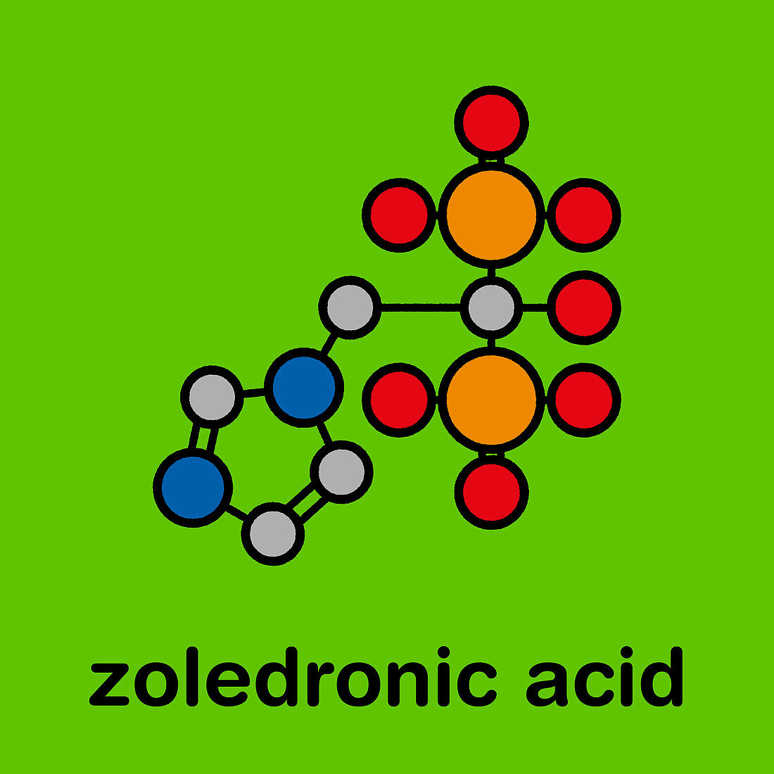 Zoledronic acid osteoporosis drug molecule, illustration