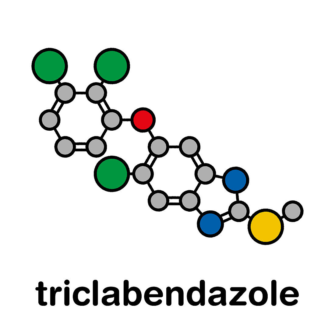 Triclabendazole anthelmintic drug molecule, illustration