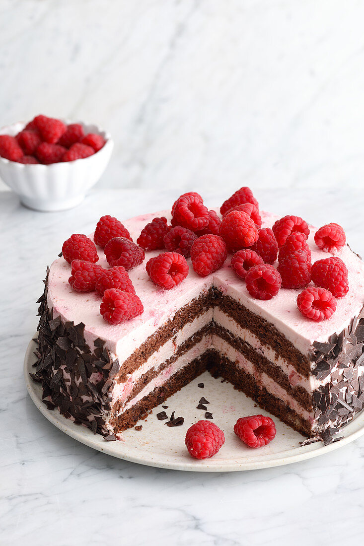 A raspberry and chocolate cake