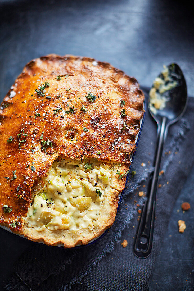 Cheddar cheese and shallot pie with fennel seed pastry