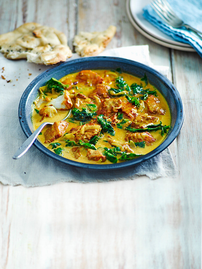 Cod and spinach yellow curry