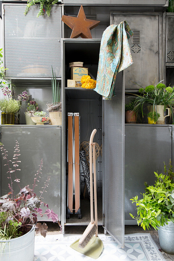 Metal storage cupboards on balcony