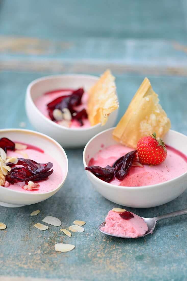 Turkish strawberry mousse with hibiscus syrup