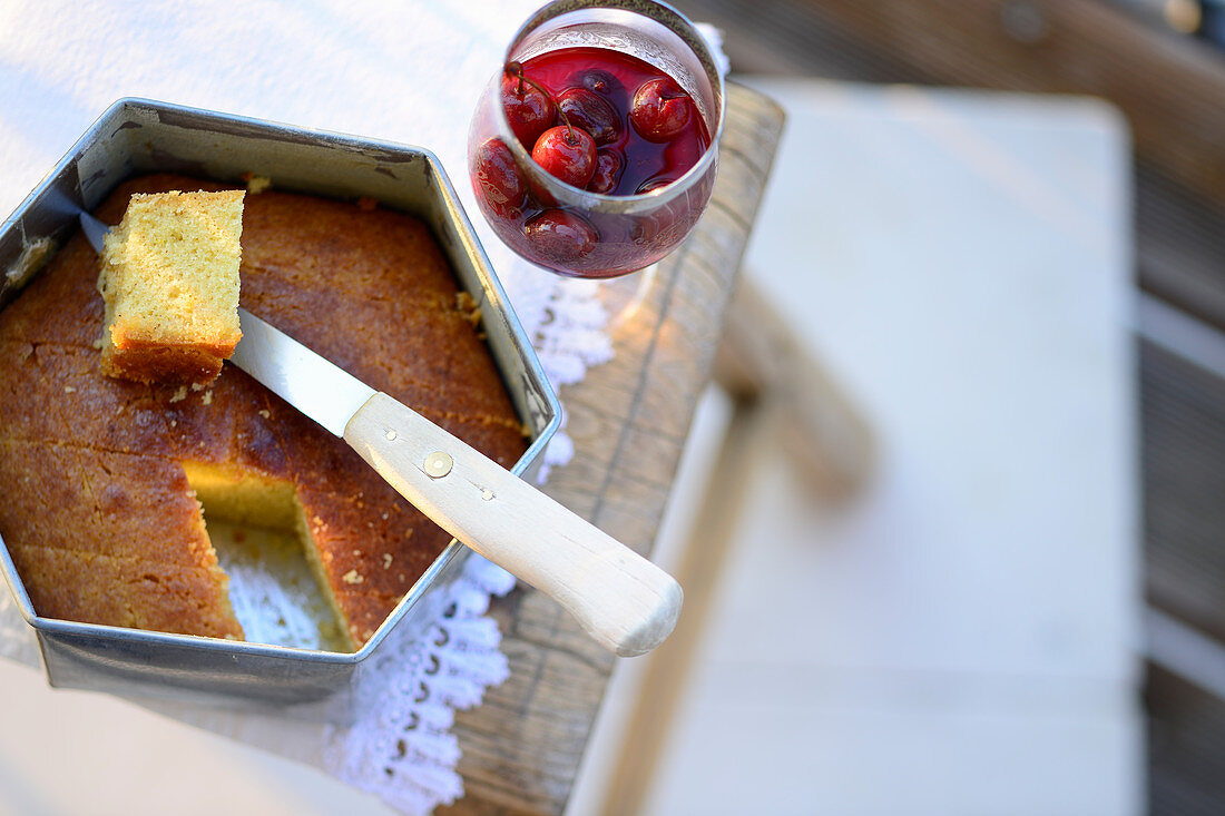 Turkish semolina bake with sour cherry confit