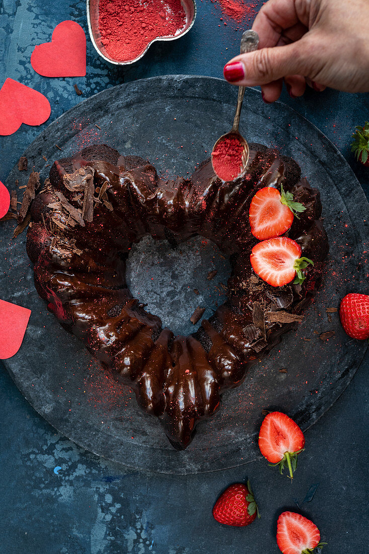 Valentine cake in heart shape