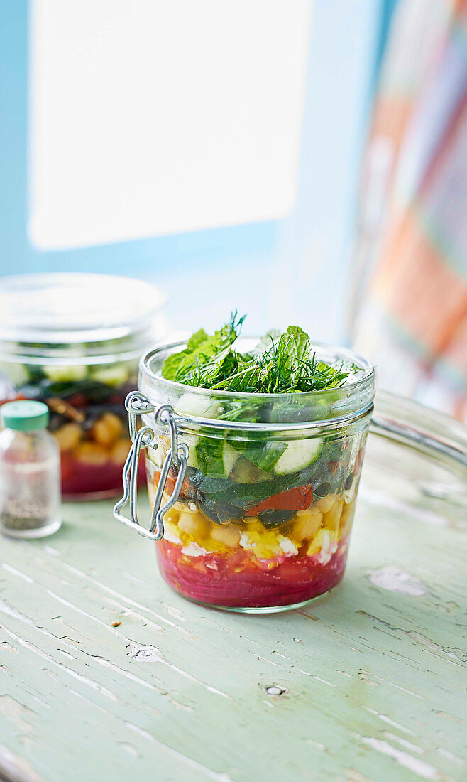 Griddled salad jar