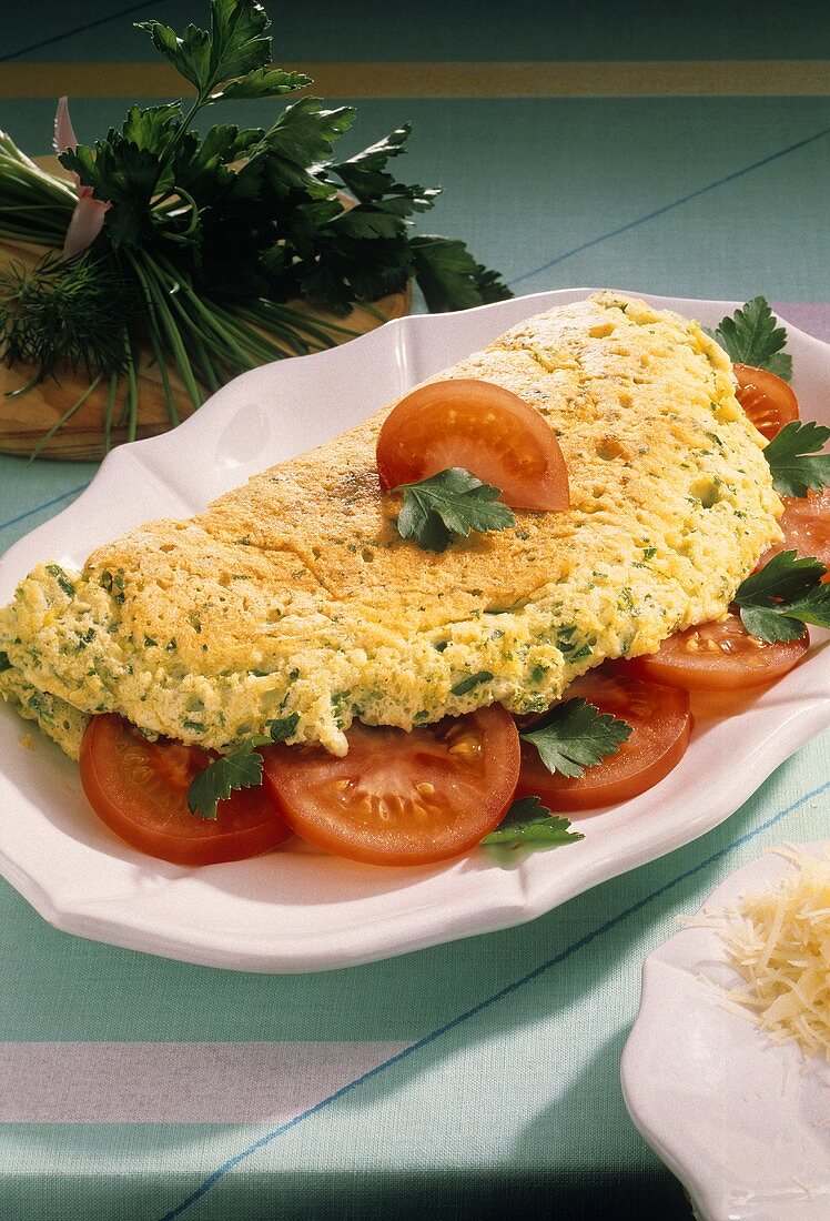 Omelet Stuffed with Cheese and Tomatoes