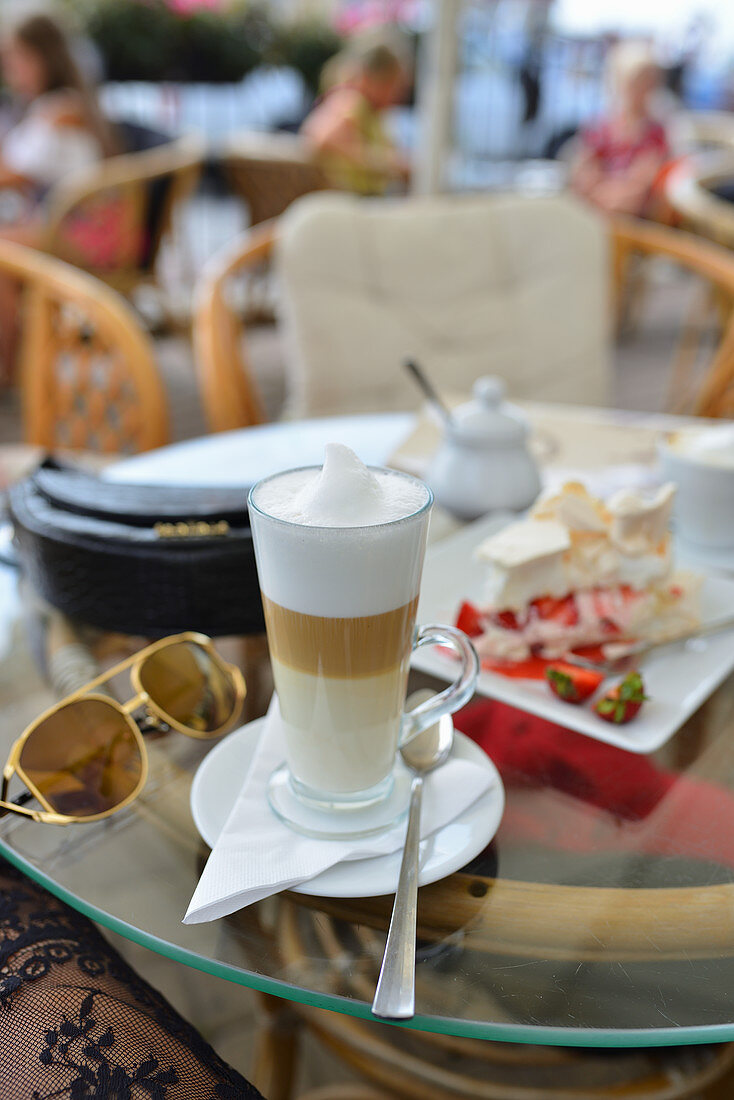 Latte coffee on a table in a cafe