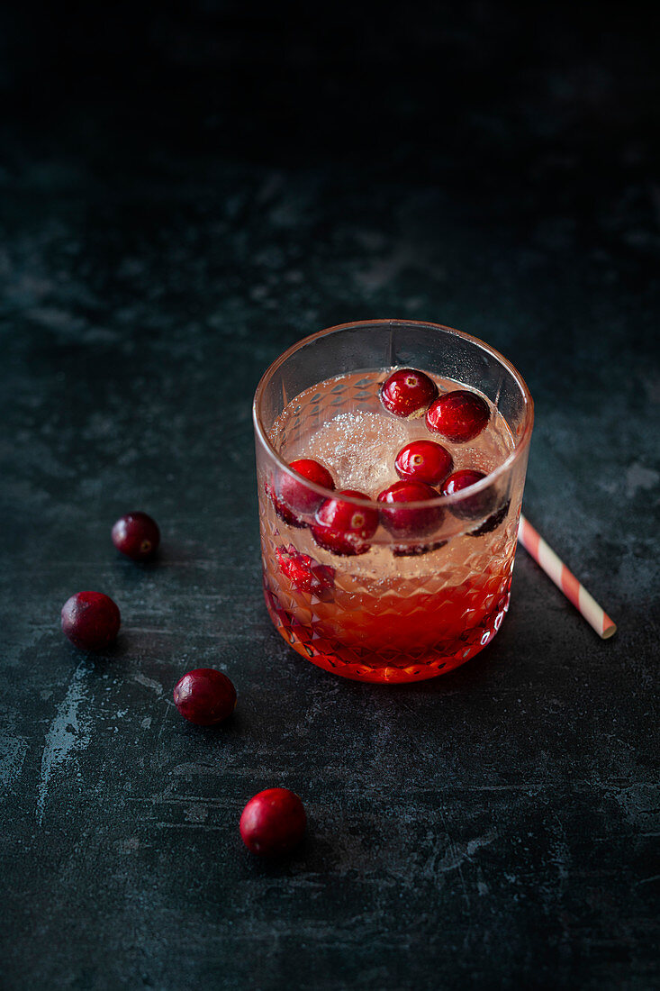 Cranberry Refresher (mocktail with cranberry syrup and orange blossom water)