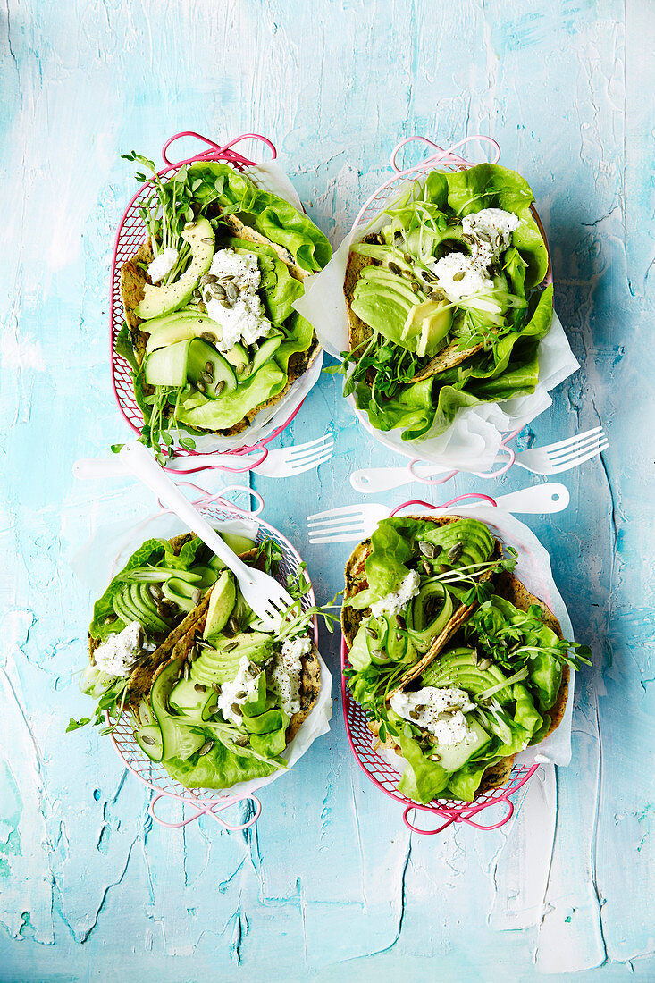 Kale wraps with avocado salad