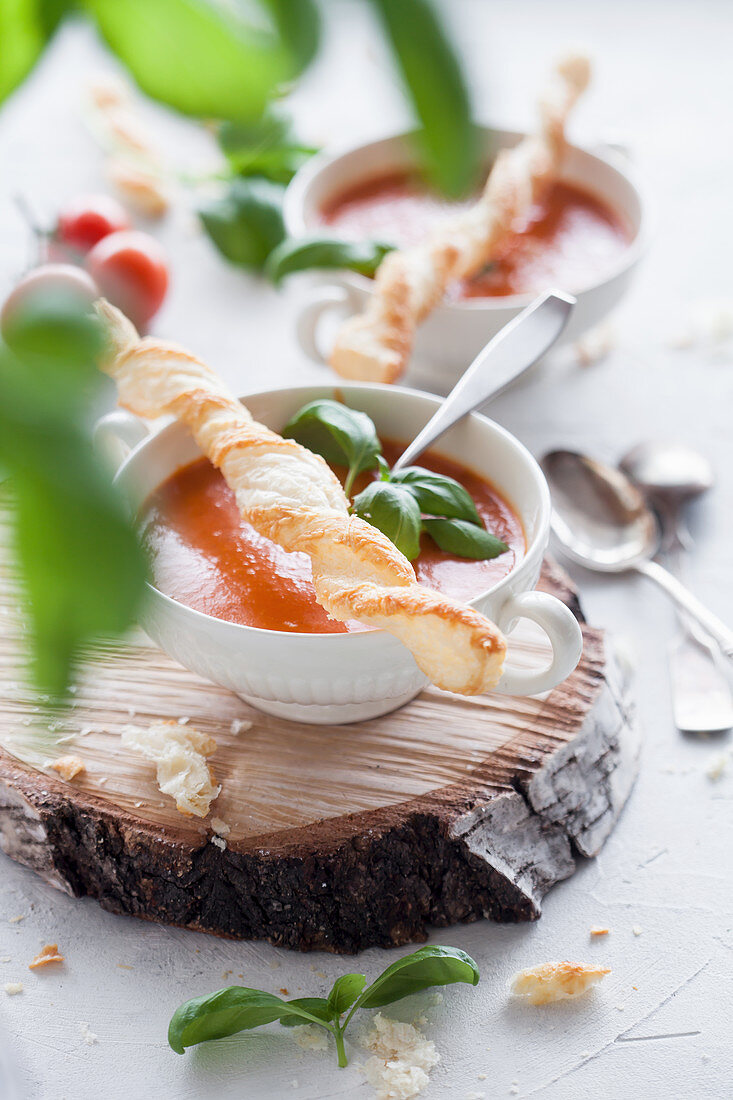 Tomato soup with parmesan sticks