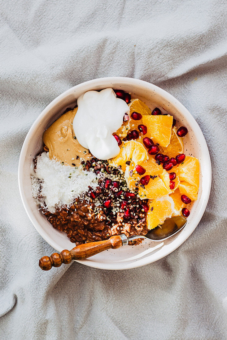 Chocolate porridge with oranges