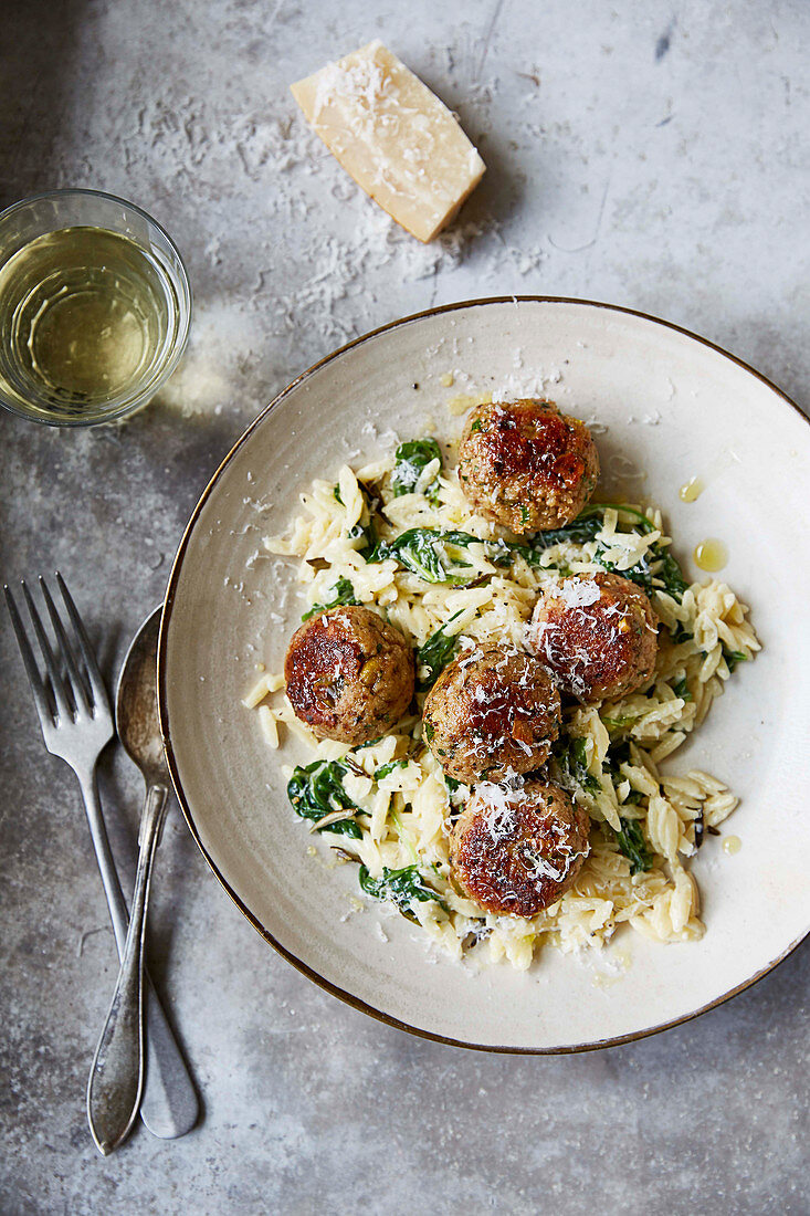 Pheasant meatballs with orzo