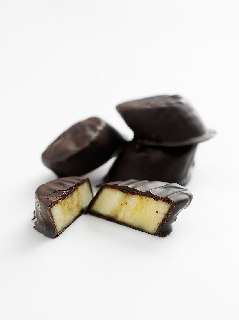 Banana slices wrapped in chocolate