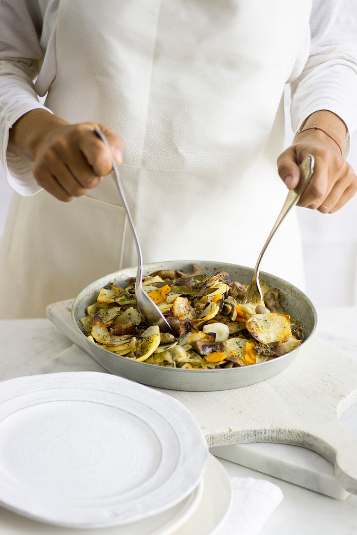 Kalbsnieren mit Kartoffeln und Möhren aus dem Ofen