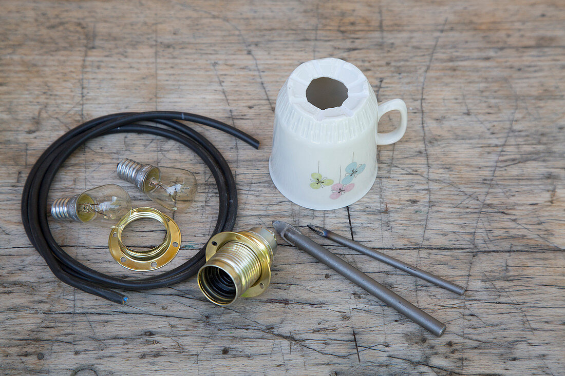 Materials for making a lampshade from a vintage-style cup