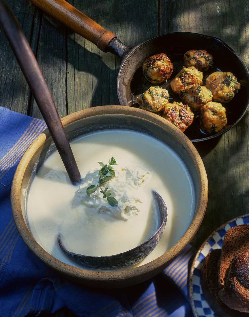 Cream of potato soup with meatballs