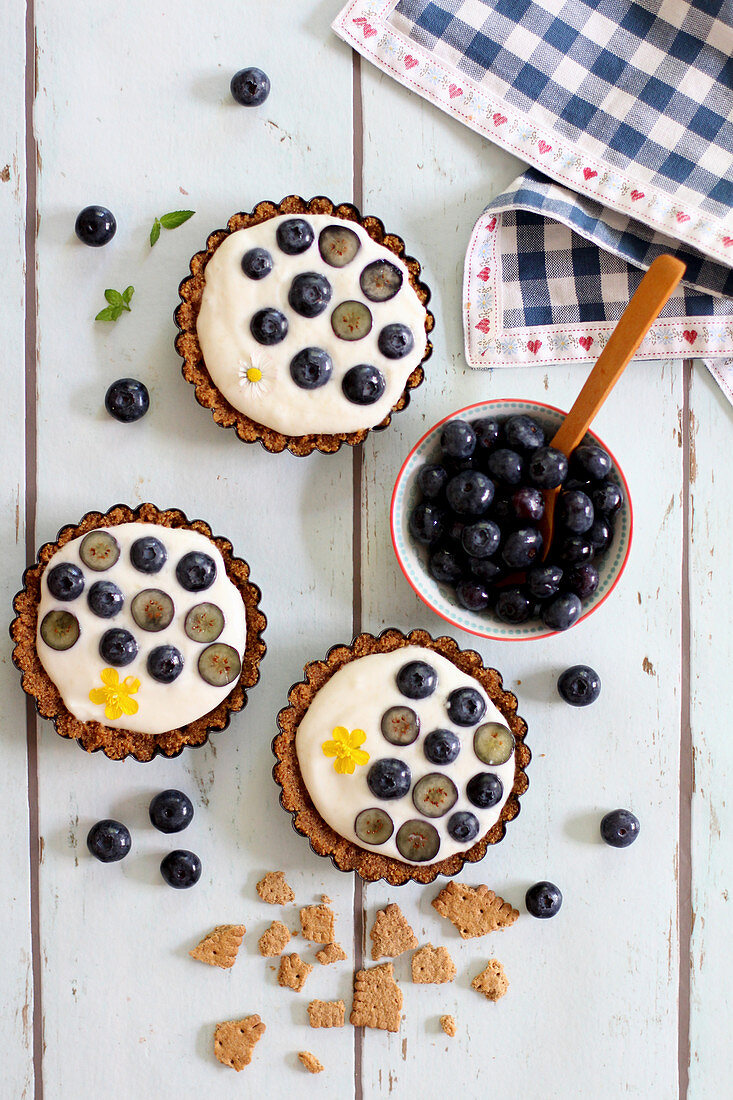 Cheesecake tartlets with blueberries