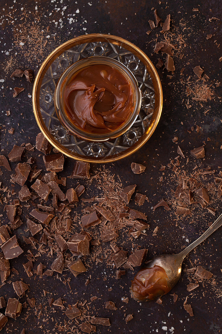 Chocolate caramel sauce with chopped chocolate