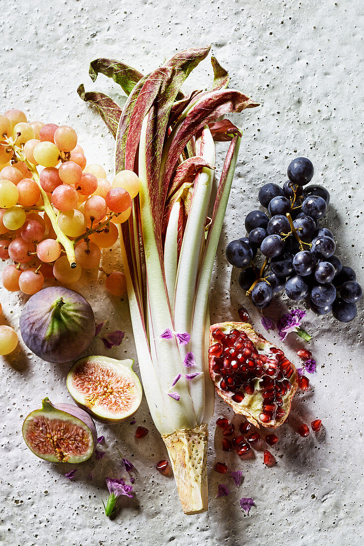 an arrangement of radicchio di treviso and fruit