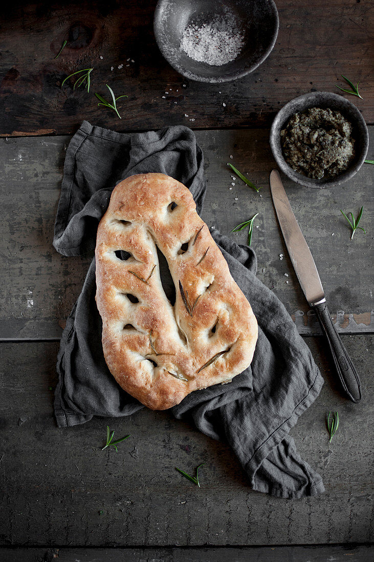 Fougasse - Traditional french leaf bread with rosemary.