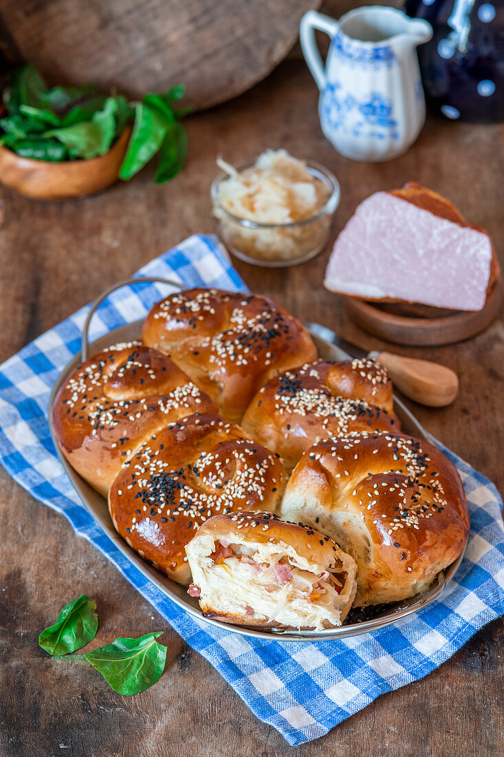 Yeast rolls with yeast and sour cabbage