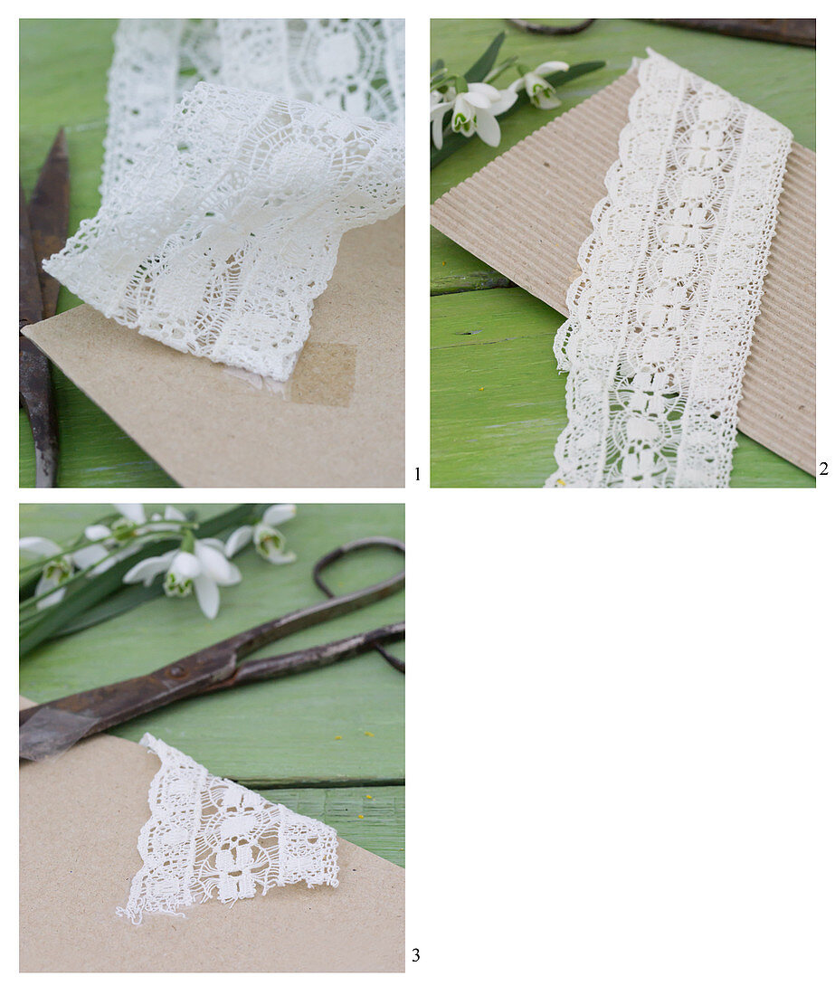Making a greetings card with lace ribbon