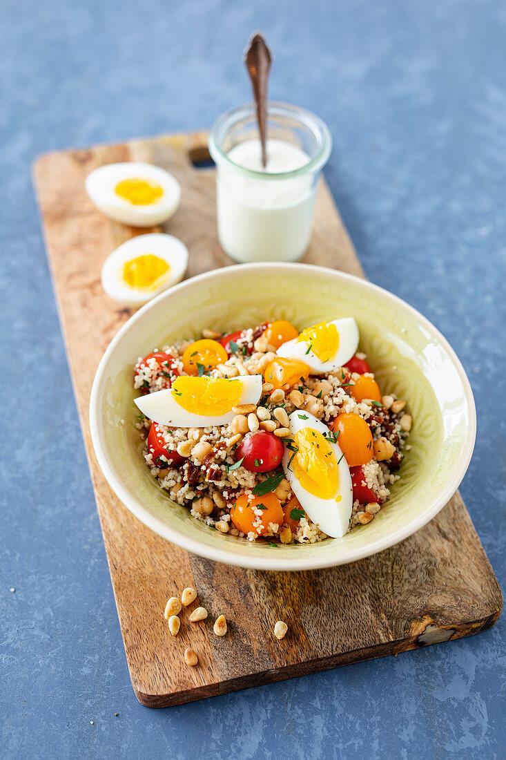 Couscous salad with chickpeas and egg