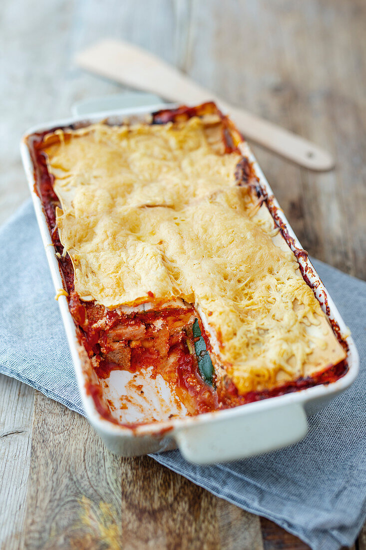 Lasagne with sausage bolognese and courgettes