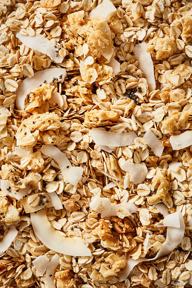 Granola with white chocolate and coconut chips