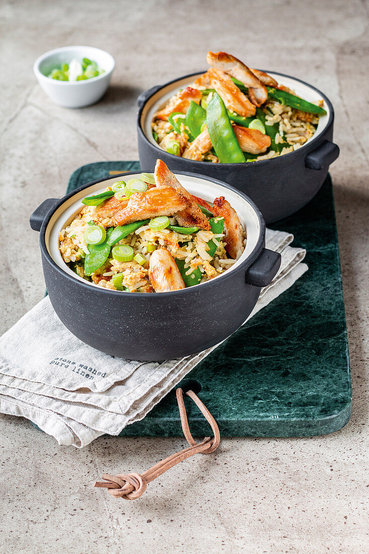 Egg fried rice with oriental vegetables