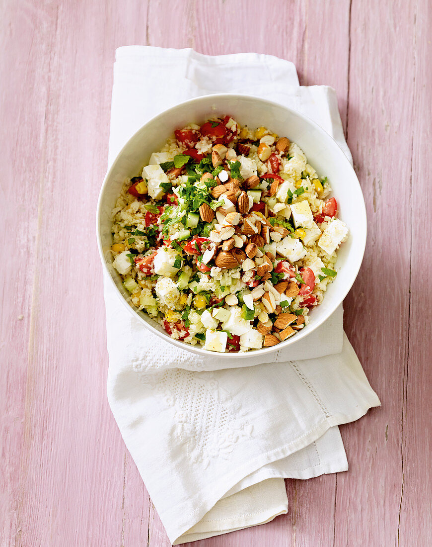 Vegetable and cauliflower couscous with feta cheese