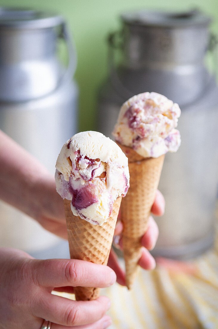 Fruit ice cream in cones