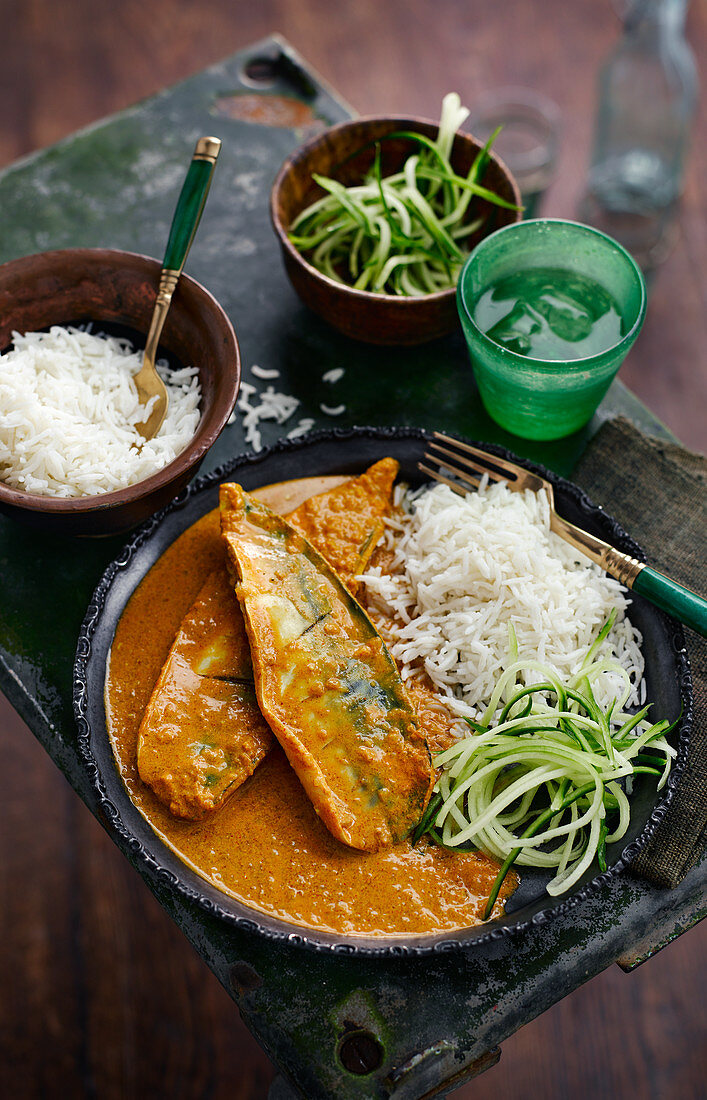 Alleppey Makrelen-Curry mit Reis (Kerala, Indien)
