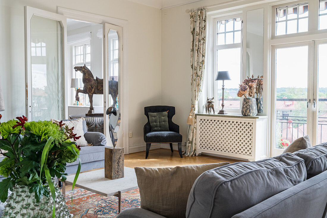 Classic living room with double doors in period building