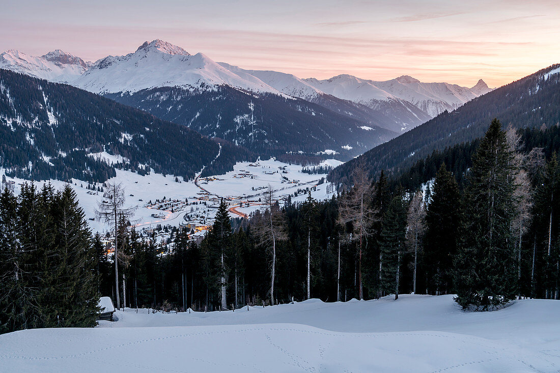 Switzerland, Grisons, Davos: View from Hotel Schatzalp to Davos