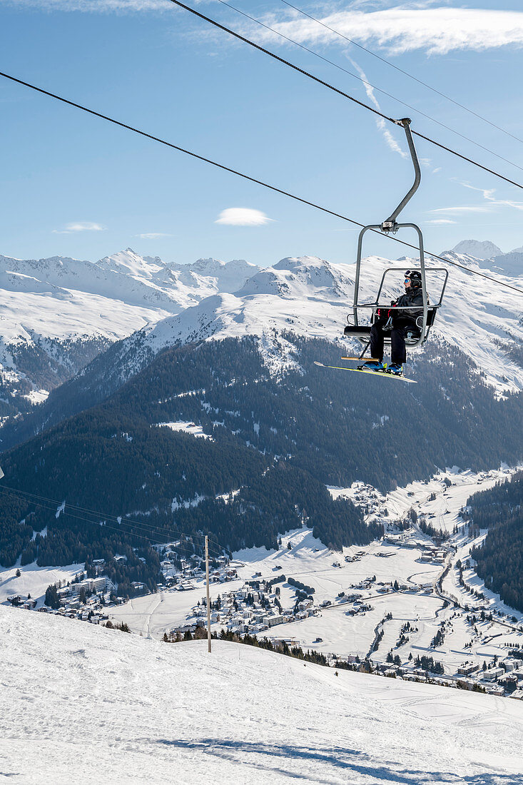 Blick vom Skigebiet Schatzalp-Strela in Richtung Davos, Graubünden, Schweiz