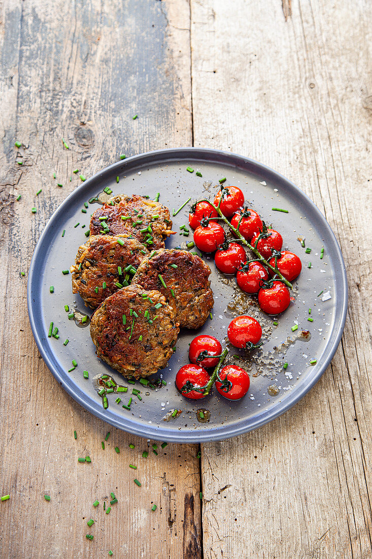 Parsnip fritters with cherry tomatoes