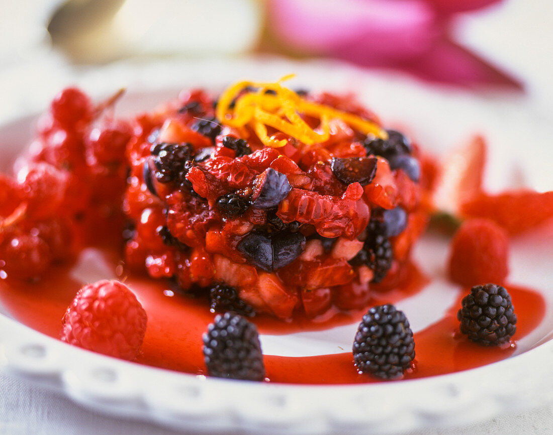 Red fruit salad with blackberries and raspberries
